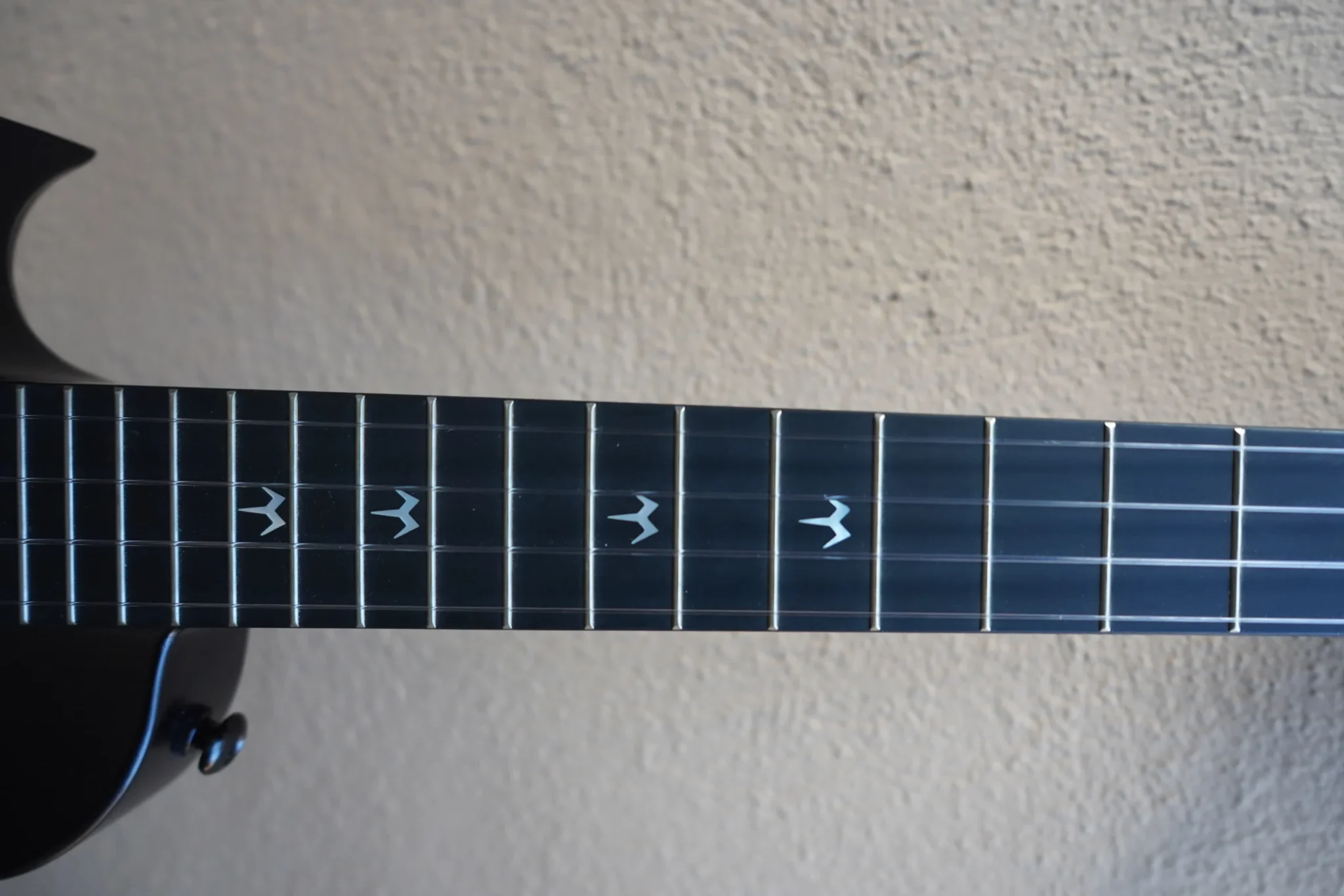 Enya Taimane Moon Ukulele fretboard bird inlays